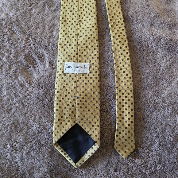 Guy Laroche Paris Gold Necktie Micro Square Pattern Luxury Designer Silk Tie - Picture 7 of 12